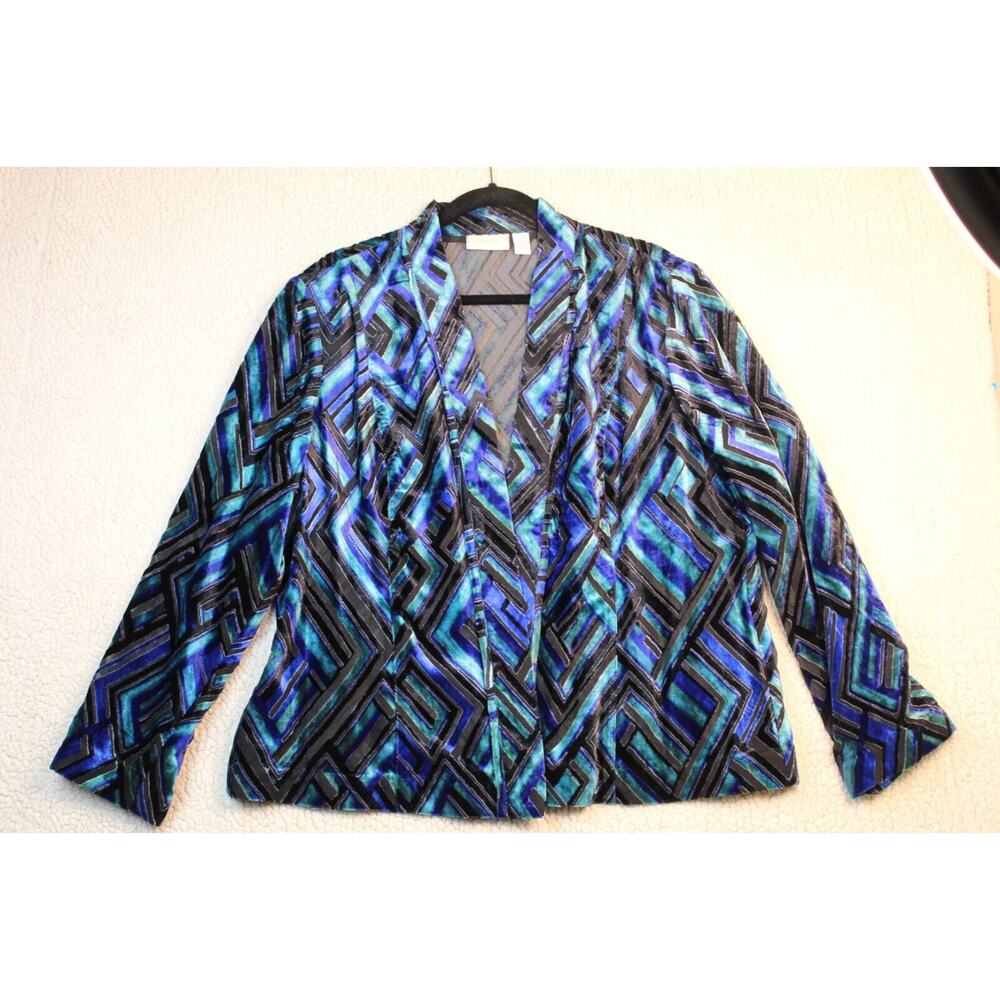 Chicos Blazer Women's 3 Open Front Geometric Print Cardigan Boho Art Deco Chic